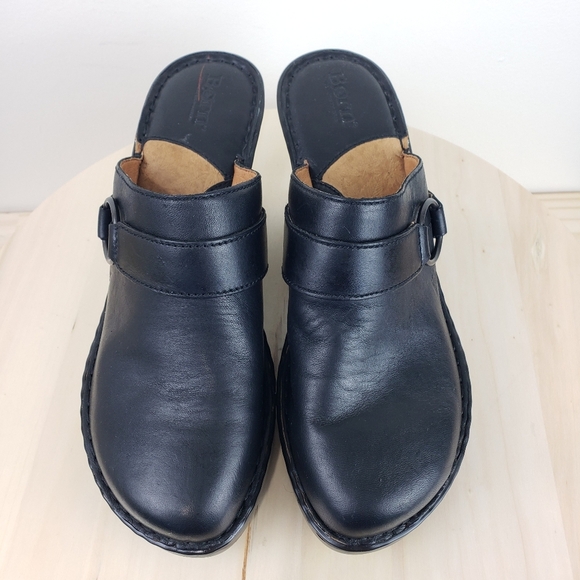 Born Clogs Mules Size 9 Black Leather Wedge Heel Mules Comfort Casual Bohemian - Picture 5 of 13